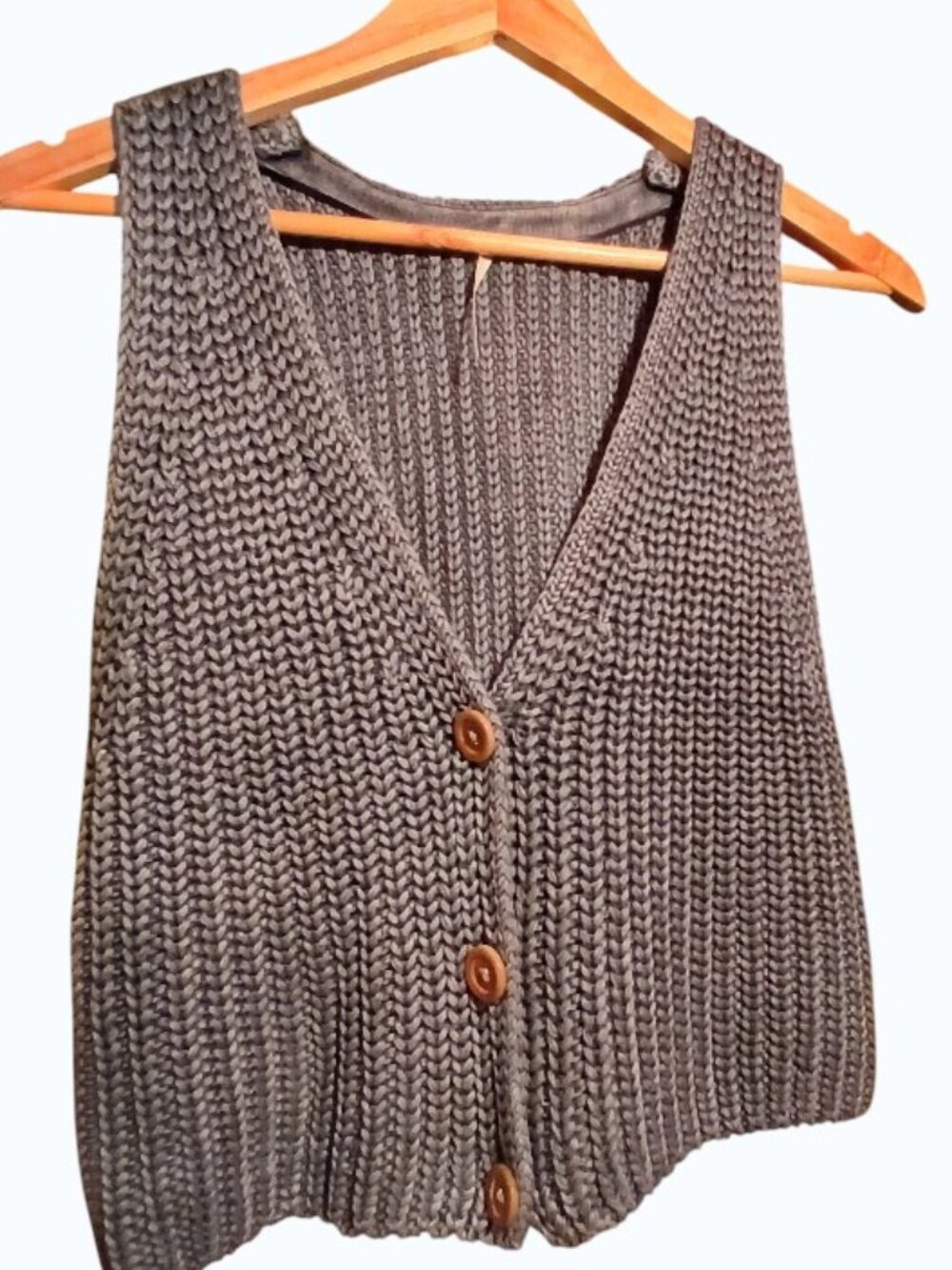FREE PEOPLE Gray Chunky Knit Button Front Vest - EUC - Picture 7 of 14